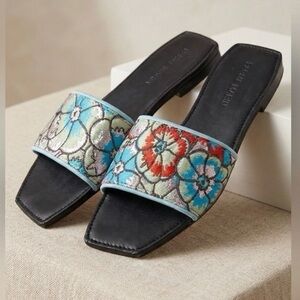 Parme Marin Lago Slide Sandals Size 9 Floral Brocade Square Toe Handmade Morocco